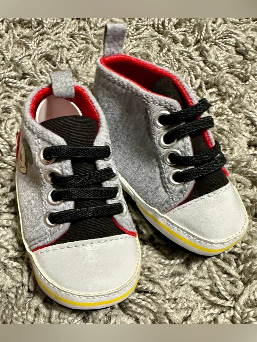 Disney Mickey Mouse Gray, Red & Black High-Top Baby Sneakers